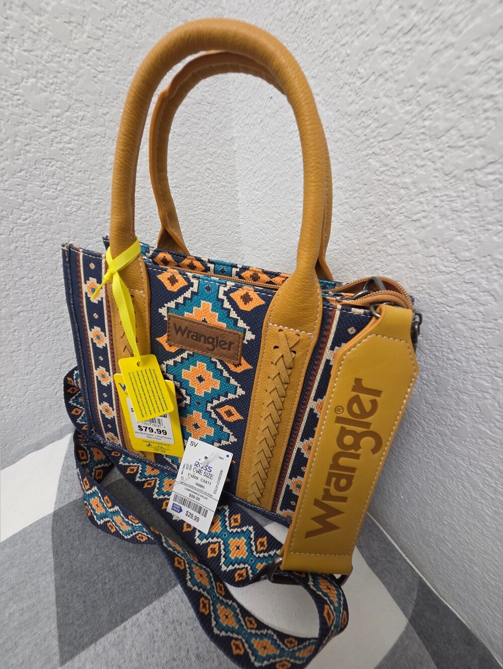 Wrangler Mustard & Blue Patterned Tote Bag